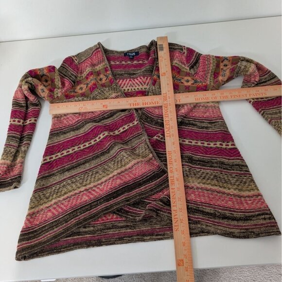 Chaps Fair Isle Cardigan Womens Size Large Pink Southwestern Boho Open Sweater - Picture 6 of 8